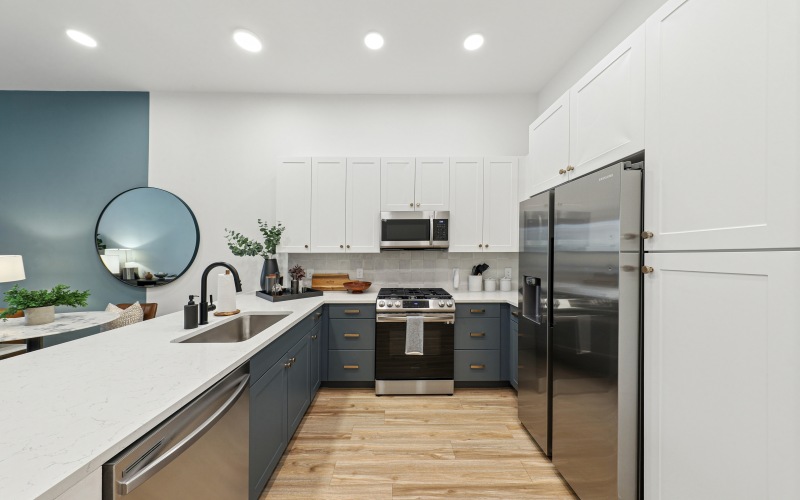 Modern kitchen at The Boulevard at Grant Park apartment community in Atlanta, GA