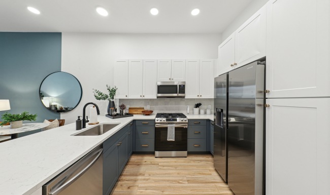 Modern kitchen at The Boulevard at Grant Park apartment community in Atlanta, GA